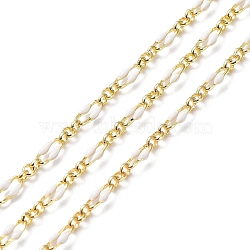 Enamel Oval Link Chains, with Real 18K Gold Plated Brass Findings, Soldered, with Spool, White, 4x7x1mm(CHC-K014-10G-01)