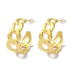 PVD Vacuum Plating 201 Stainless Steel Studs Earring, with 304 Stainless Steel Pin, Curb Chain, Real 18K Gold Plated, 23.5x12mm(EJEW-B059-19G)