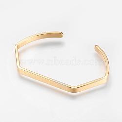 Brass Cuff Bangles, Wave, Real 18K Gold Plated, 1-5/8 inchx2-3/8 inch(42x62mm), 4mm(X-BJEW-K153-01B)
