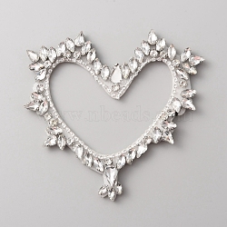 Hollow Heart Handicraft Beading Felt Appliques, with Rhinestone, Costume Accessories, Sewing Craft Decoration, White, 101.5x108x5.5mm(PATC-WH0007-20)