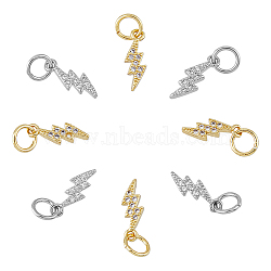 12Pcs 2 Colors Brass Micro Pave Cubic Zirconia Charms, with Jump Ring, Lightning, Real Gold Plated & Real Platinum Plated, 13x4.5x1.5mm, Hole: 3mm, 6pcs/color(KK-HY0003-16)