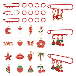 DIY Brooch Making Kits, include 15Pcs Iron Open Jump Rings, 5Pcs Iron Brooch Findings. 48Pcs 16 Styles Alloy Enamel Pendants, Mixed Shapes, 10x1.4mm, Inner Diameter: 7.4mm(DIY-TA0014-88)