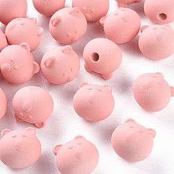 Acrylic Beads, Rubberized Style, Half Drilled, Bear, Light Coral, 15.5x16x15mm, Hole: 3.5mm(OACR-S039-06-52)