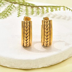 304 Stainless Steel Stud Earrings, Ion Plating(IP), Textured C-Shaped, Real 14K Gold Plated, 24.5x9mm(EJEW-G423-04G)