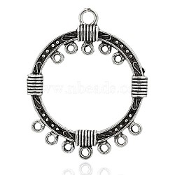 Tibetan Style Alloy Chandelier Components Links, Ring, Antique Silver, 43x34x2.5mm, Hole: 1mm and 3.5mm(PALLOY-J218-201AS)