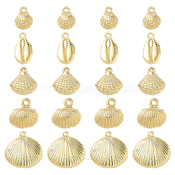20Pcs 5 Styles Alloy Pendants, Ocean Theme, Lead Free & Nickel Free & Cadmium Free, Cowrie Shell Shape, Real 14K Gold Plated, 13.5~24x11~22.5x3~5mm, Hole: 1.5~2.5mm, 4pcs/style(FIND-SC0021-03)