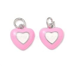 Brass Enamel Pendants, Heart Charms, Long-Lasting Plated, Rack Plating, Lead Free & Cadmium Free, Platinum, White, 12.5x11.5x4mm, Jump Ring: 5.5x1mm, 3mm Inner Diameter(KK-B170-01P-04)