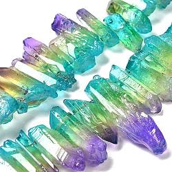 Natural Quartz Crystal Dyed Beads Strands, Nuggets, Medium Orchid, 24~50x6~12x5~8mm, Hole: 1mm, about 47~50pcs/strand, 35~37cm(G-I345-02G)