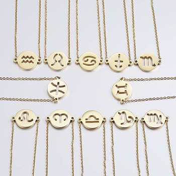 304 Stainless Steel Pendant Necklaces, Twelve Constellation/Zodiac Sign, Golden, 18.1 inch(46cm), 12strands/set