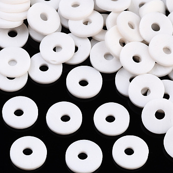 Handmade Polymer Clay Beads, Disc/Flat Round, Heishi Beads, Misty Rose, 8x0.5~1mm, Hole: 2mm, about 13000pcs/1000g