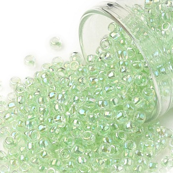 TOHO Round Seed Beads, Japanese Seed Beads, (172) Pale Green Transparent Rainbow, 8/0, 3mm, Hole: 1mm, about 222pcs/10g