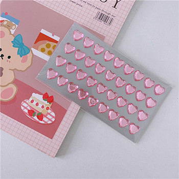 Acrylic Rhinestone Self-Adhesive Stickers, Waterproof Bling Faceted Heart Crystal Decals for Party Decorative Presents, Kid's Art Craft, Pink, Heart: 12mm, about 36pcs/sheet
