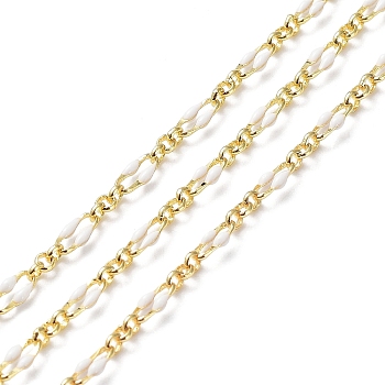 Enamel Oval Link Chains, with Real 18K Gold Plated Brass Findings, Soldered, with Spool, White, 4x7x1mm