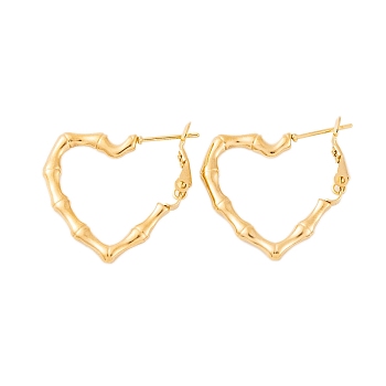 Ion Plating(IP) 304 Stainless Steel Hoop Earrings for Women, Bamboo Stick Shaped Heart, Real 18K Gold Plated, 25x3mm