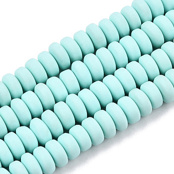 Handmade Polymer Clay Beads Strands, for DIY Jewelry Crafts Supplies, Flat Round, Light Cyan, 6~7x3mm, Hole: 1.5mm, about 113~116pcs/strand, 15.55 inch~16.14 inch(39.5~41cm)