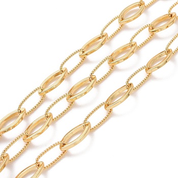 Brass Horse Eye & Oval Link Chains, Unwelded, with Spool, Cadmium Free & Lead Free, Real 18K Gold Plated, 15.5x8x1.5mm, 14x6x1mm