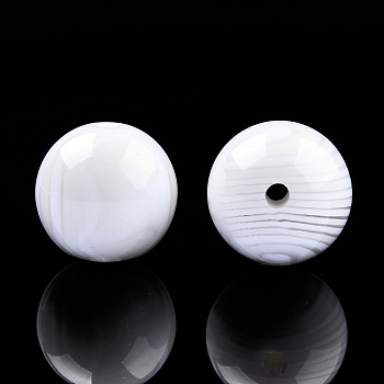 Stripe Resin Beads, Glitter Powder, Round, White, 16mm, Hole: 2~2.4mm