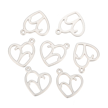 304 Stainless Steel Pendants, Laser Cut, Heart with Constellation, Aries, 15.5x13x0.8mm, Hole: 1.5mm