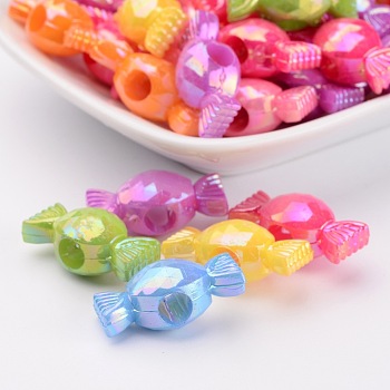 Plating Acrylic Beads, Candy, AB Color, Mixed Color, 24x9.5x10.5mm, Hole: 5mm