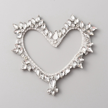 Hollow Heart Handicraft Beading Felt Appliques, with Rhinestone, Costume Accessories, Sewing Craft Decoration, White, 101.5x108x5.5mm