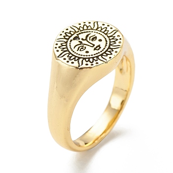 Brass Signet Ring for Women, Golden, Sun Pattern, 3~11.5mm, US Size 6(16.5mm)