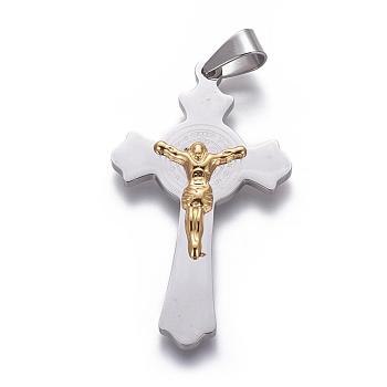 304 Stainless Steel Crucifix Cross Pendants, For Easter, Golden & Stainless Steel Color, 49.5x28x4.5mm, Hole: 8.5x5mm