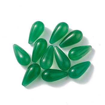 Natural Green Onyx Agate Beads, No Hole/Undrilled, Dyed & Heated, Teardrop, Green, 20x10mm