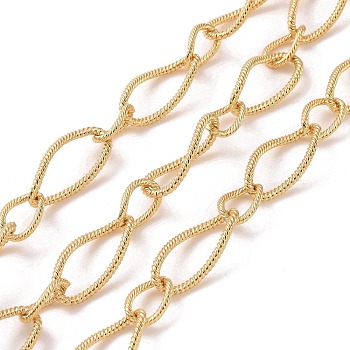 Brass Twisted Oval Link Chains, Unwelded, with Spool, Cadmium Free & Lead Free, Real 18K Gold Plated, 25x11.5x2mm, 13x8x1.5mm