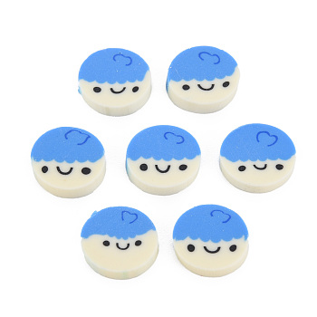 Handmade Polymer Clay Cabochons, Flat Round with Expression, Cornflower Blue, 9.5x2mm, about 4700pcs/1000g