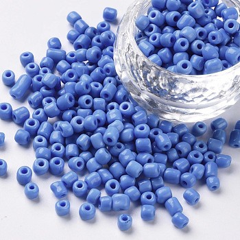 Glass Seed Beads, Opaque Colours Seed, Round, Cornflower Blue, Size: about 4mm in diameter, hole:1.5mm, about 1000pcs/100g