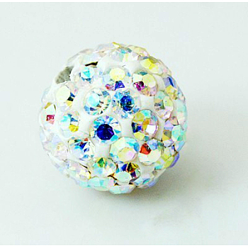 Pave Disco Ball Beads, Polymer Clay Rhinestone Beads, Grade A, Round, Crystal AB, PP12(1.8~1.9mm), 8mm, Hole: 2mm