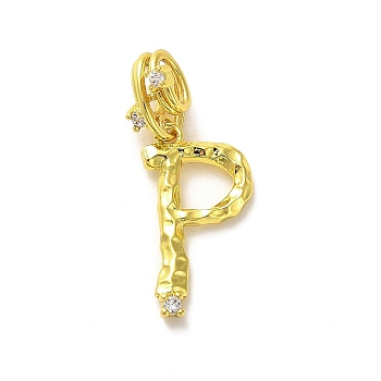Rack Plating Brass Micro Pave Cubic Zirconia European Dangle Charms, Large Hole Letter Pendant, Real 18K Gold Plated, Long-Lasting Plated, Cadmium Free & Lead Free, Letter P, 26mm, Charm: 20x10x2mm, Hole: 4x2.5mm
