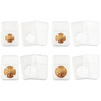 Elite 8Pcs 4 Styles Plastic Coin Storage Box, Rectangle, White, 84.5x59x8mm, Inner Diameter: 24~38mm, 2pcs/style