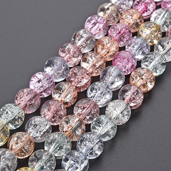 Crackle Glass Beads Strands, Dyed & Heated, Round, Colorful, 10mm, Hole: 1.4mm, about 41~42pcs/strand, 15.35~15.75 inch(39~40cm)