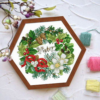 Winter Theme Flower Pattern Cross-stitch Beginner Kits, including Embroidery Fabric & Thread, Needle, Colorful, 370x370mm