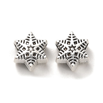 Tibetan Style Alloy European Beads, Lead Free & Cadmium Free, Antique Silver, Large Hole Beads, Snowflake, 10.5x9x6mm, Hole: 4mm