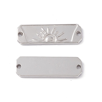 304 Stainless Steel Connector Charms, Rectangle Links with Sun Pattern, Stainless Steel Color, 30x10x2mm, Hole: 1.5mm