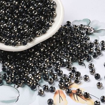 Transparent Inside Colours Glass Seed Beads, Half Plated, Round Hole, Round, Black, 4x3mm, Hole: 1.2mm, 7650pcs/pound