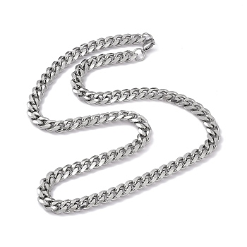 201 Stainless Steel Cuban Link Chain Necklace with 304 Stainless Steel Clasps for Men Women, Stainless Steel Color, 23.86(60.6cm), Link: 11x9x2.5mm