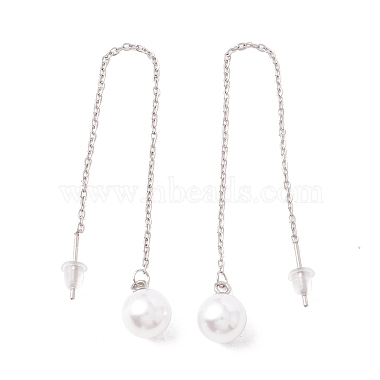 Long Chain with Plastic Pearl Dangle Stud Earrings(EJEW-A067-11P)-2