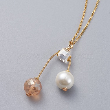 Eco-Friendly Glass Pearl & Glass Beads Pendant Necklaces(NJEW-JN02622-02)-2
