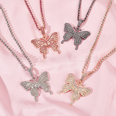 4Pcs 4 Colors Rhinestone Butterfly Pendant Necklaces Set with Cup Chains(NJEW-AN0001-33)-7