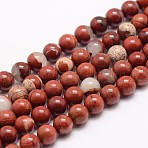 Natural Red Jasper Bead Strands, Round, 6mm, Hole: 1mm, about 58~60pcs/strand, 15 inch(X-G-K153-B19-6mm)
