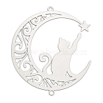 201 Stainless Steel Laser Cut Connector Charms, Moon Cat Shape Links, Etched Metal Embellishments, Non-Tarnish, Stainless Steel Color, 79x68.5x0.3mm, Hole: 2.5mm(X-STAS-Z116-06P)