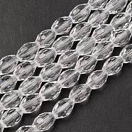 Glass Beads Strands, Faceted, Oval, Clear, about 8mm long, 6mm thick, hole: 1.5mm, about 72pcs/strand(GC893Y-14)