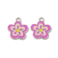 Alloy Enamel Pendants, Lead Free and Cadmium Free, Flower, Great For Mother's Day Gift Making, Pink, Platinum, about 22mm long, 20mm wide, 2.5mm thick, hole: 2.5mm(EAP073Y-2)