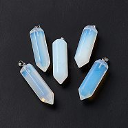 Opalite Double Terminated Pointed Pendants, with Platinum Tone Brass Findings, Bullet, 39x10x10mm, Hole: 3x6mm(G-G926-01P-09)