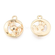 Brass Charms, Cadmium Free & Nickel Free & Lead Free, Hollow, Flat Round with Rabbit, Real 18K Gold Plated, 14.5x12x2mm, Hole: 1.6mm(KK-N216-575LG)