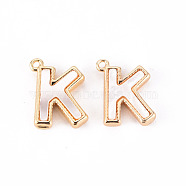 Brass Charms, with Shell, Real 18K Gold Plated, Nickel Free, Letter.K, 10x9x2mm, Hole: 0.9mm(KK-Q766-001K-NF)