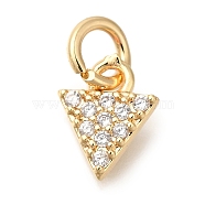 Brass Micro Pave Cubic Zirconia Pendants, Triangle Charms, with Jump Ring, Golden, 8.5x6.5x2mm(KK-Q001-08G)